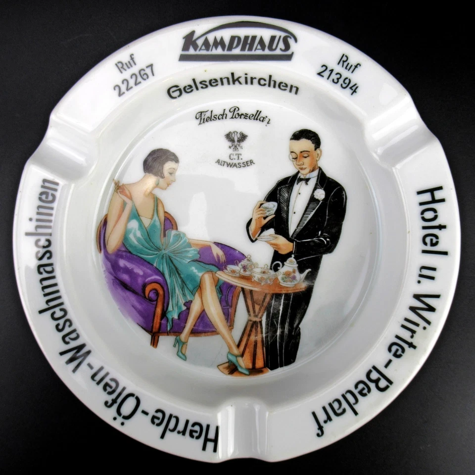 C. T. Tielsch Altwasser Porzellan Aschenbecher Werbung Art Deco 20er 30er Jahre - Bild 1 von 4