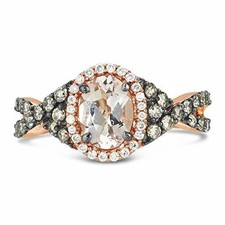 Le Vian 14K Rose Gold White & Chocolate Diamond Halo Engagement Ring - Size 7