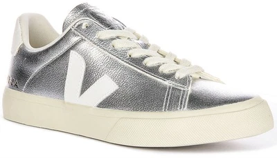 Veja Campo Chromefree Cuir Lisse Femmes Trainer En Argent Blanc EU 36-42 - Photo 1/4