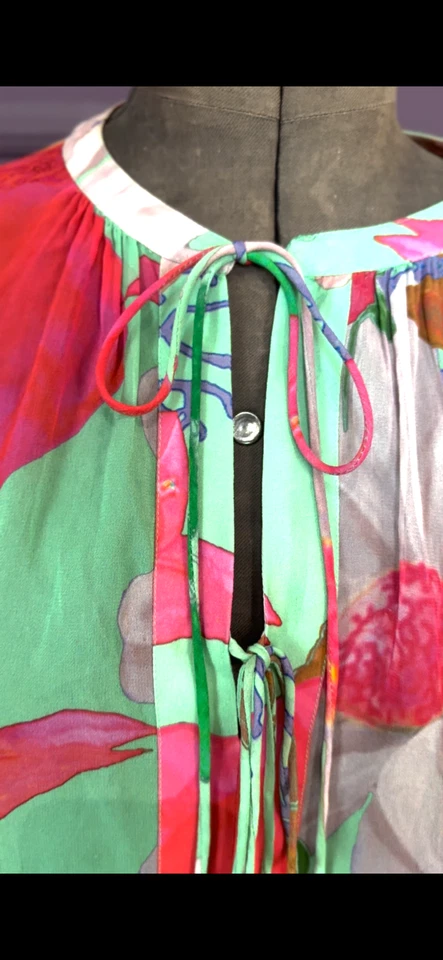 Chiffon Bluse, Frogbox, Gr. 40 Hippie Boho wie neu, grün pink - Bild 3 von 4