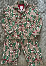 Nick And Nora Pajama Set Boys XS, 4/5 Sleepwear Christmas Santa Sock Monkey, EUC