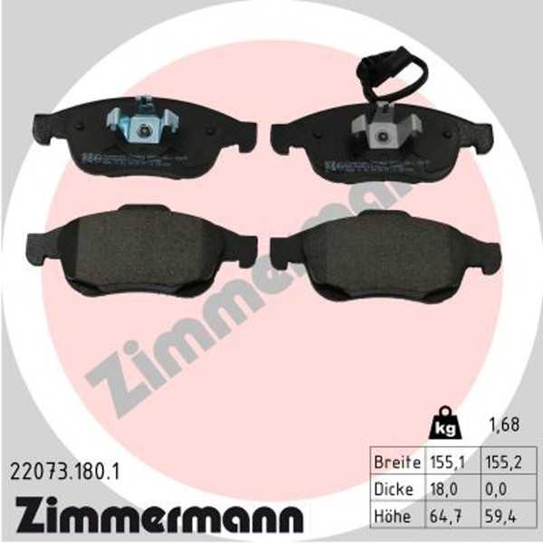 Zimmermann Bremsbelagsatz Scheibenbremse 22073.180.1 FüR Mercedes Citan W420 110-image