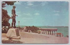 Vintage Statue of Massasoit Over Plymouth Rock Postcard, 1940s-50s