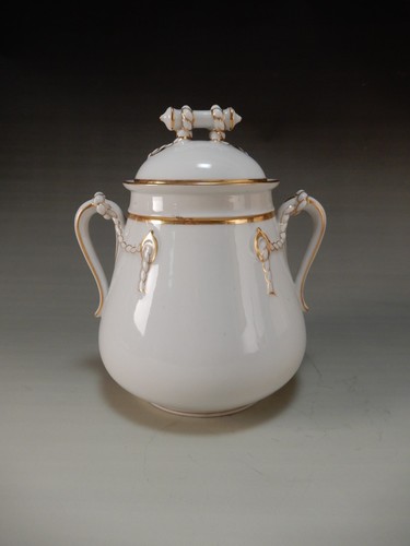 Antique H & Co. Limoges Rope Pattern w/Gold Rims 6-3/4" High Oversize Sugar Bowl