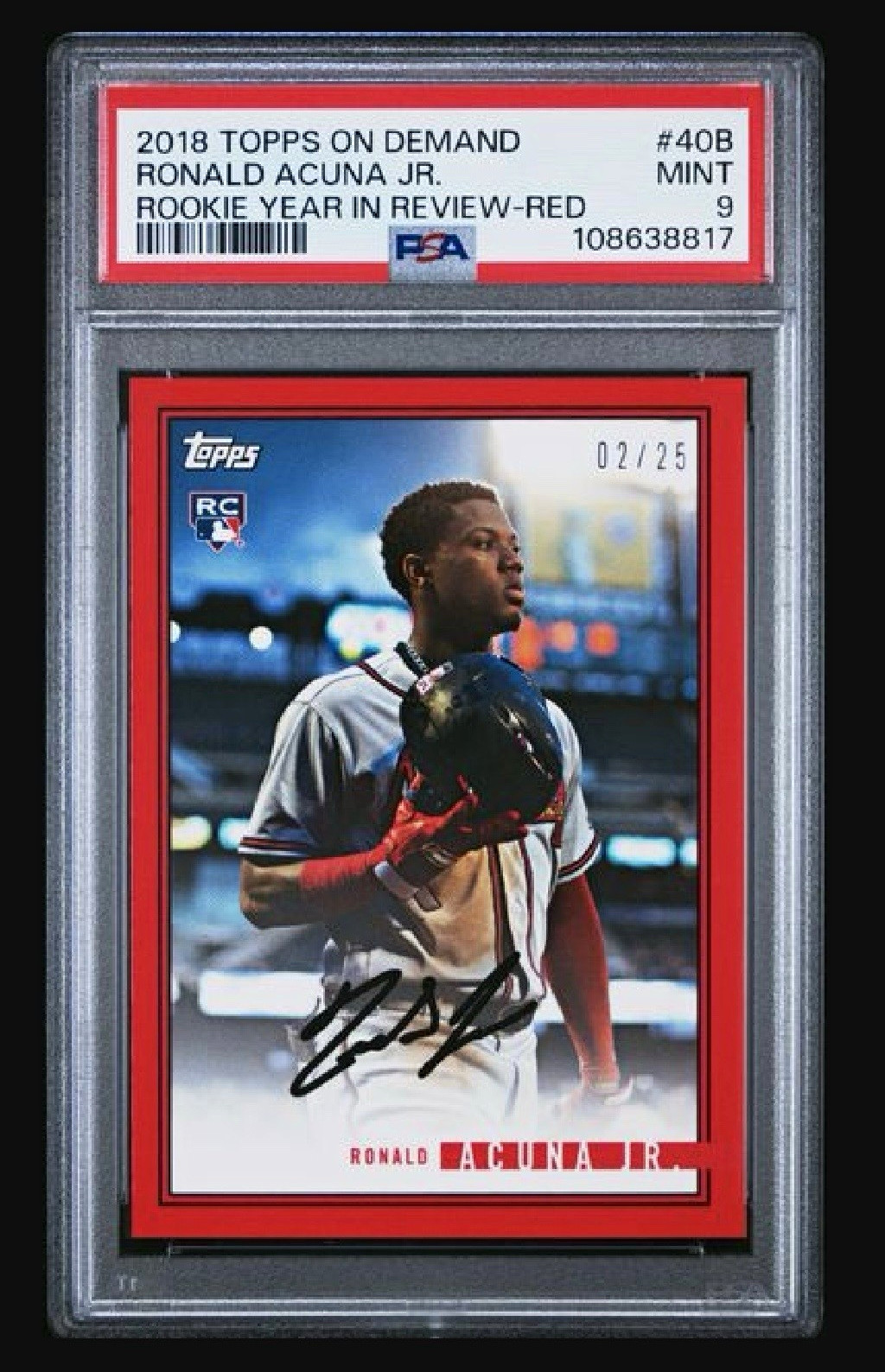 2018 Topps On Demand Ronald Acuna Jr RC Red /25 #40B PSA 9 Braves view 1