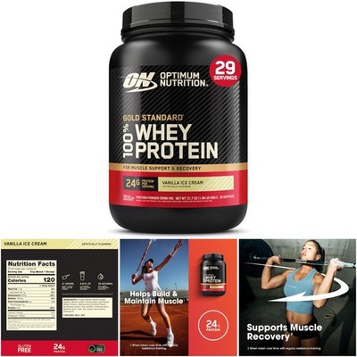 100% Whey Protein Powder Vanilla Ice Cream 2 Pound Fitness Supplement