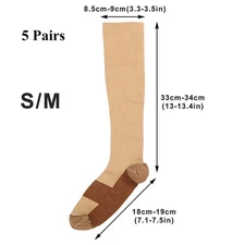 2 Pairs Copper Compression Socks 20-30mmHg Graduated Support Fit Mens Womens