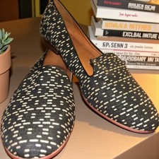 Madewell Black White Fabric Leather Loafers Preppy Academia Size 6