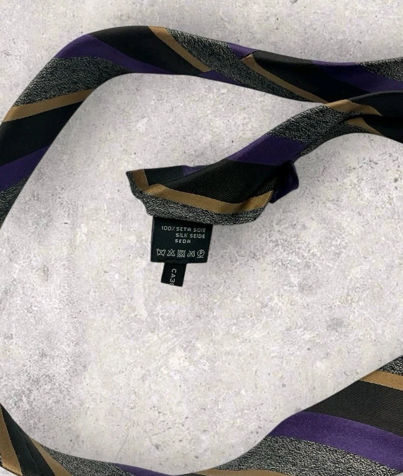 Corbata de seda Z ZEGNA ITALIA negra púrpura dorada a rayas con:3,2" usada en excelente estado Foto 3 de 4