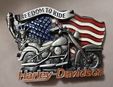 Boucle de ceinture HARLEY DAVIDSON ~ Liberté de monter drapeau américain ~ 1991 Baron USA