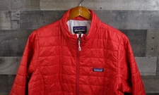 Patagonia Jacket Womens Large Red Nano Puff PrimaLoft Quilted Insulated Full Zip