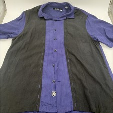 Nat Nast Luxury Originals 100 Silk Camp Shirt Mariner/Black Colorblock Men s L