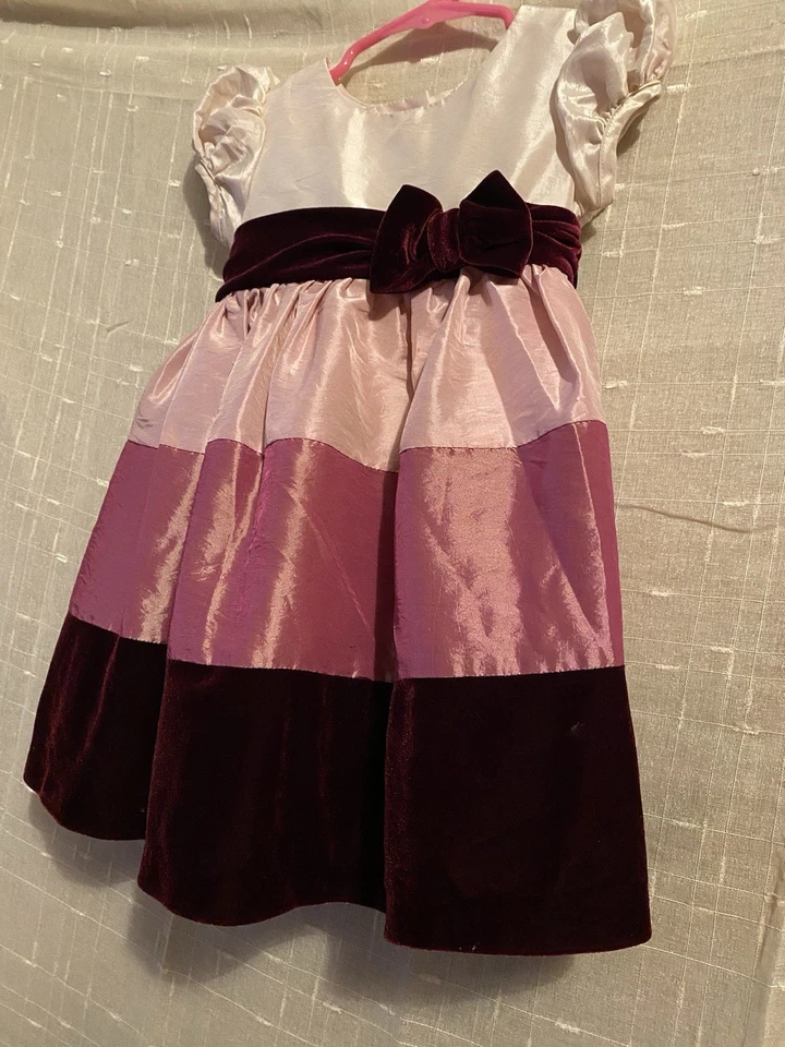 Hermoso Vestido Niñas Raras Terciopelo Púrpura Vacaciones Fiesta Boda Talla 24mo Foto 4 de 4