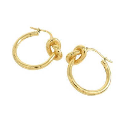 CELINE Logo Knot Small Hoop Earrings Metal Gold Authentic Used F/S