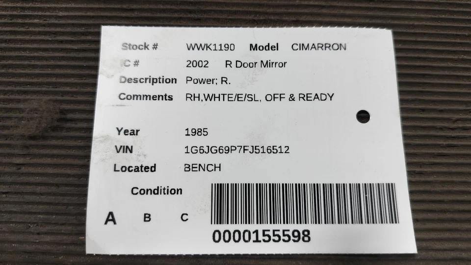 Espejo retrovisor derecho usado se adapta a: Cadillac Cimarron 1985 eléctrico grado derecho A Foto 3 de 4