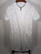 Miss Elaine Short Sleeve Button Front Nightgown Size Medium Blue White Floral