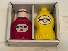 Salt & Pepper Shaker set - Ketchup and Mustard Bottle Shape - Ceramic - New