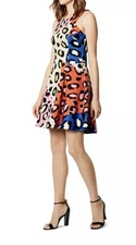 Karen Millen Color-Block Leopard Print Sleeveless Fit & Flare Dress Size US 12