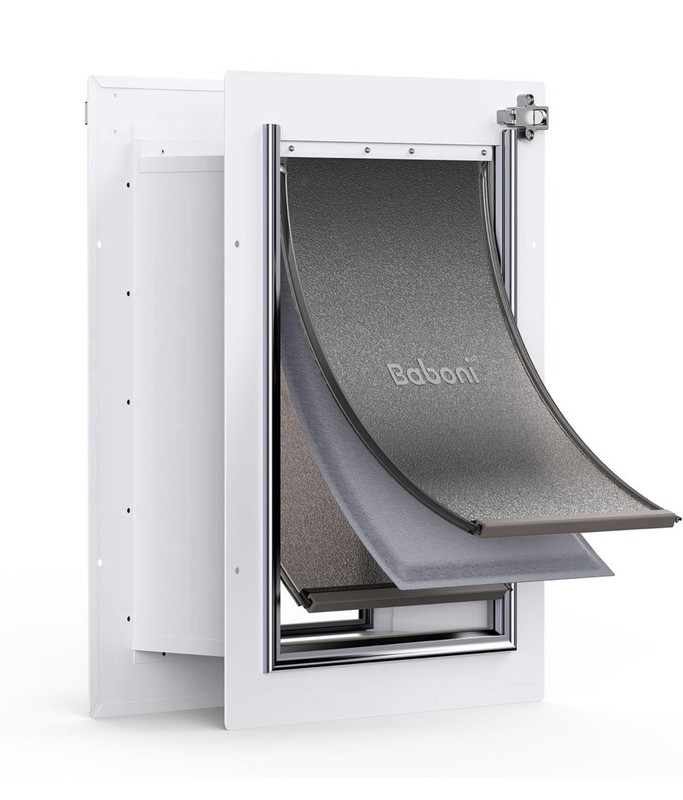 Baboni Pet Door for Wall,3-Flap,Steel Frame and Telescoping Tunnel - Medium