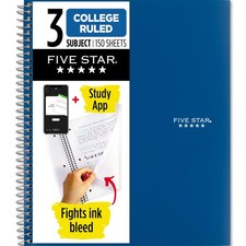 Five Star Spiral Notebook Study App, 3 Subject, College Ruled Paper, 8-1/2" x
