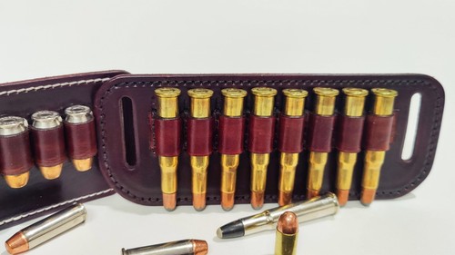 Cartridge Holder 8 Round Leather Belt Slide On Ammo Loops 45 Long colt 30-30 357 - Picture 3 of 6