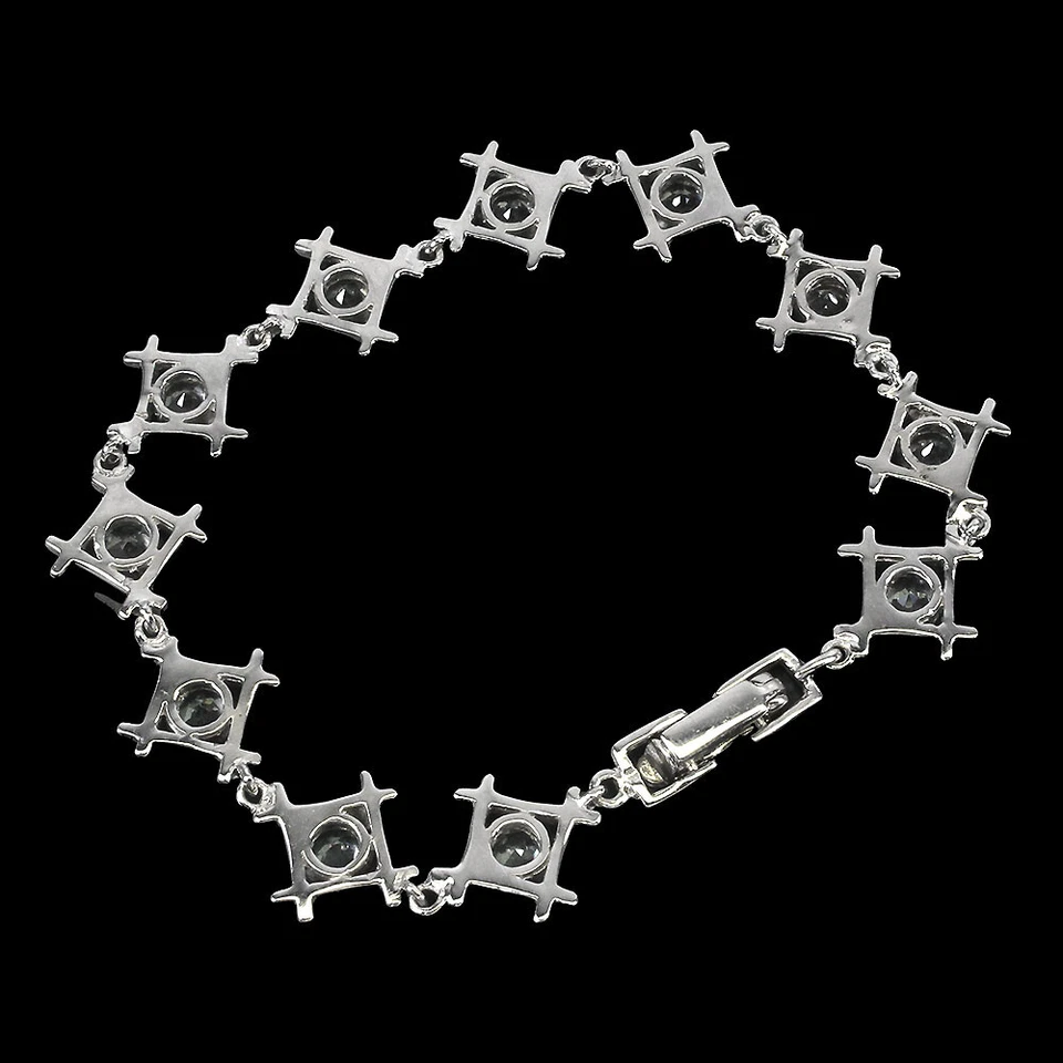 Pulsera de plata de ley 925 redonda aguamarina piedras preciosas joyería 7,5 pulgadas Foto 3 de 4