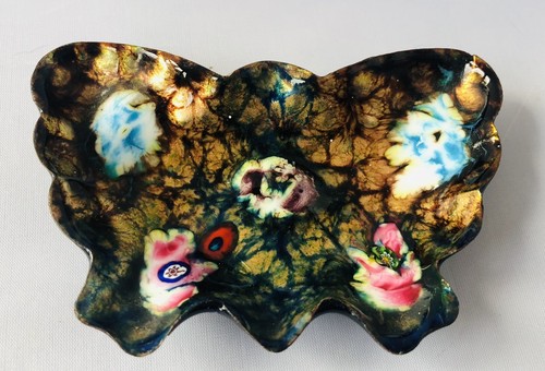 Vintage Esmaltes Garcia Enamel on Copper Butterfly Trinket Dish