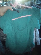 attention medium flowy balloon green rayon blend blouse women's puffy