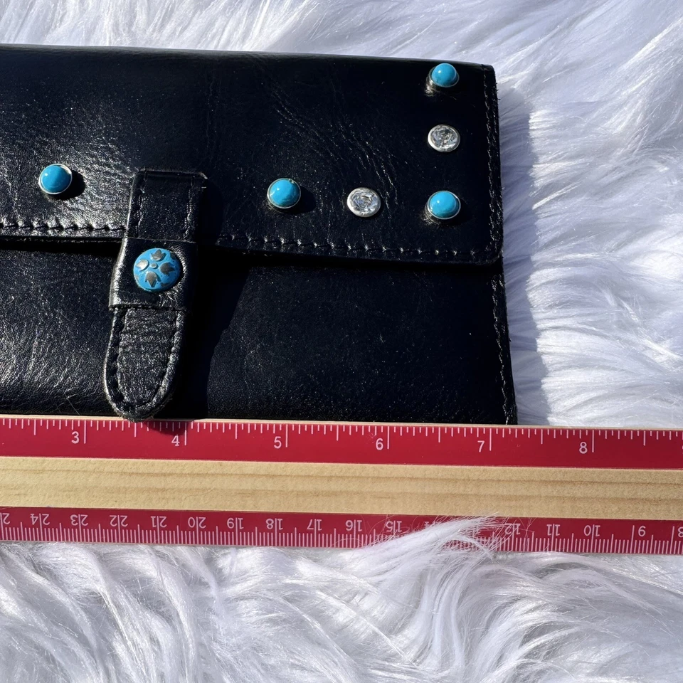 PATRICIA NASH Bolso sin asas de cuero italiano negro Billetera grande para tarjetas triple pliegue tachonado Foto 4 de 4