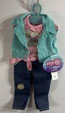 My Life As Sea Scape Shirt Denim Pants  Teal Jacket Outfit for 18" Doll NEW