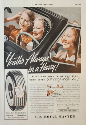 1939 U S Royal Master Tire Vintage Ad Youths always in a hurry