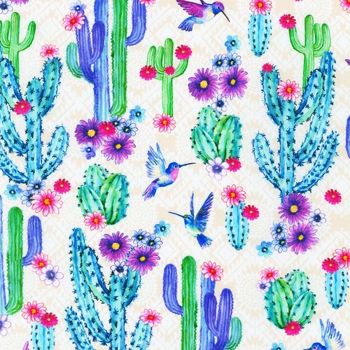 Desert Blooms Prints cotton quilt fabric Kaufman 21978-61 Periwinkle Cactus - Picture 6 of 7
