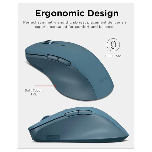 Lenovo Yoga Pro Bluetooth Mouse USB-C Rechargeable 6-Button Dual Mode Tidal Teal - Picture 2 of 10
