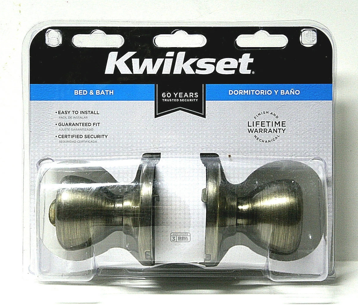 Kwikset Antique Brass Interior Locking Door Knob Set Metal 300T