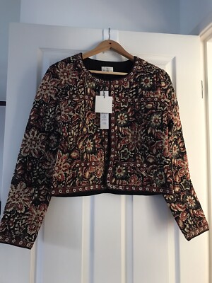 East Anokhi Bagru Cotton Floral Print Quilted Jacket Hippy Boho Festival