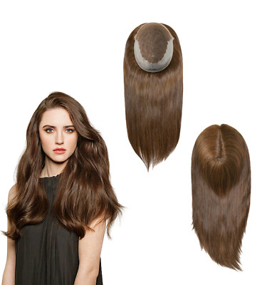 Women Toppers Top Pieces Hair Replacement Remy Hair 16'' Long Human Hair Q6L 7X9