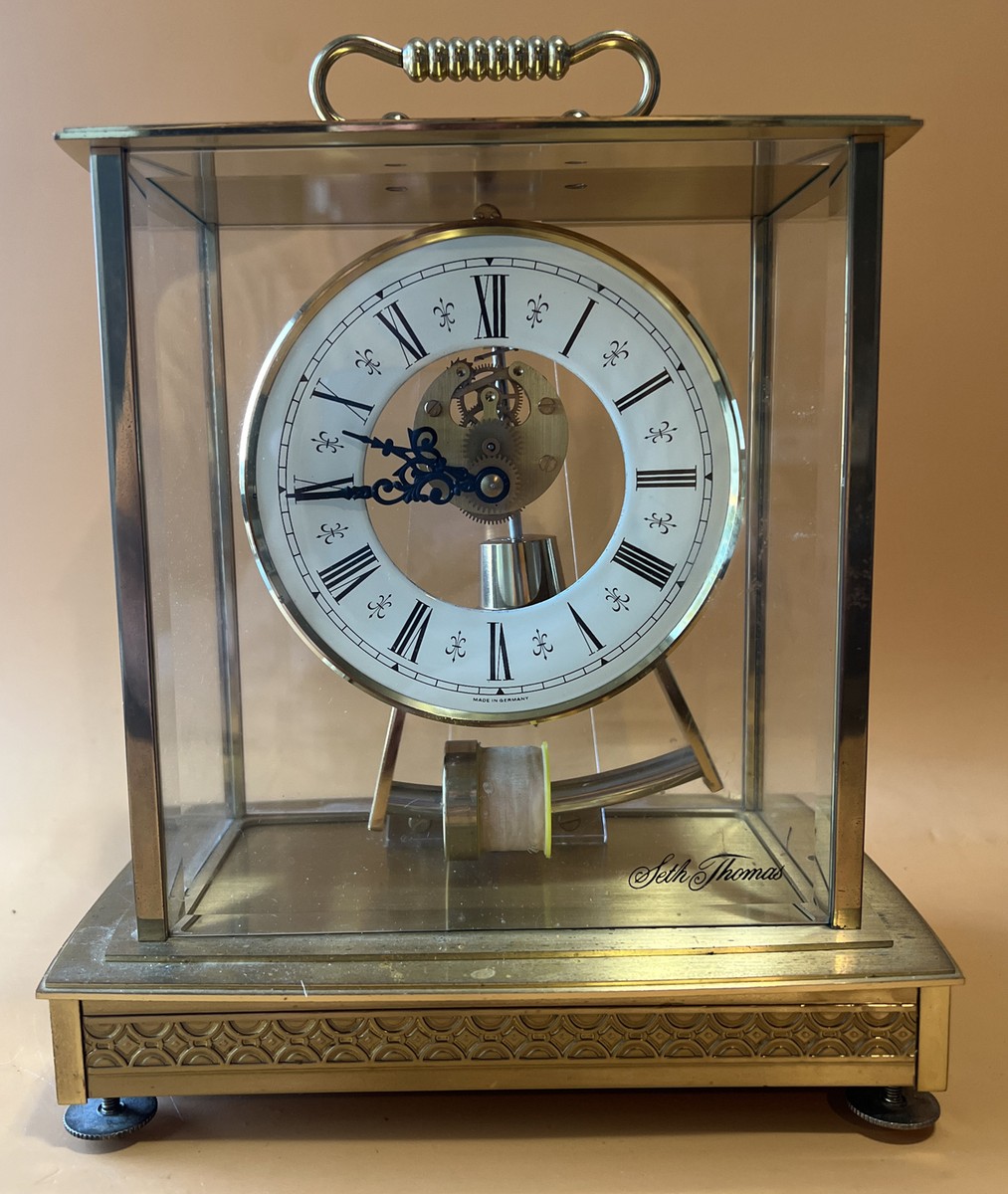 Seth Thomas Playtex Brass Glass Skeleton Carriage Mantel