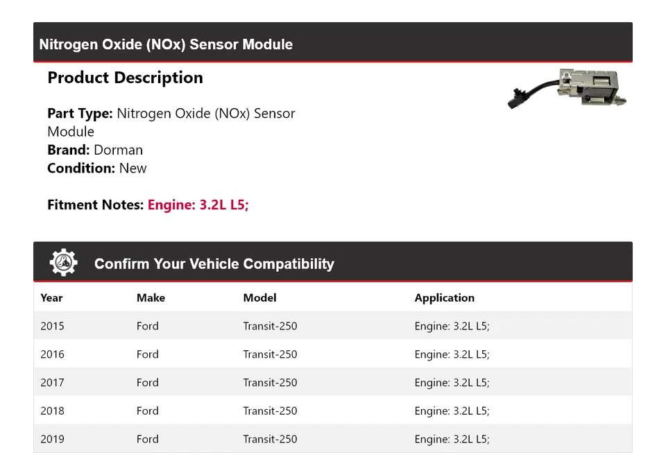 Módulo de sensor de óxido de nitrógeno (NOx) Dorman 2015-2019 para Ford Transit-250 2016 Foto 2 de 4