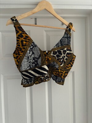 Ladies Size 6 Brown Animal Print Patterned Cropped Top Unique Stylish Preowned