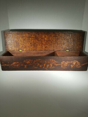 Flemish art box 20'' X 6 ''× 4'' Deep, Cherry Design early 1900s, burnt and carved