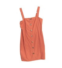 Womens Rust Orange Sleeveless Button-Down Mini Dress W/ Adjustable Straps Size M