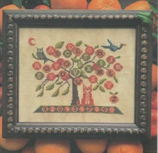 ORANGE TREE SAMPLER--ABC's--123's--Cat--Bird--Owl--Counted Cross Stitch Pattern