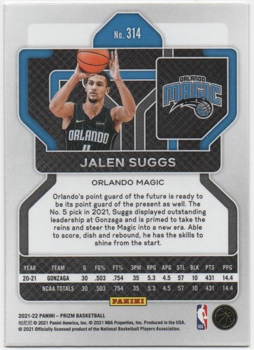 Jalen Suggs 2021-22 PANINI PRIZM BASKETBALL Base RC #314 Magic - Picture 2 of 2