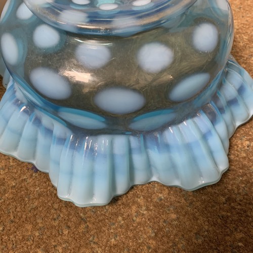 Fenton Blue Opalescent Dot Optic / Coin Dot Crimped Bowl from the 1930-s-1940's - Picture 6 of 10