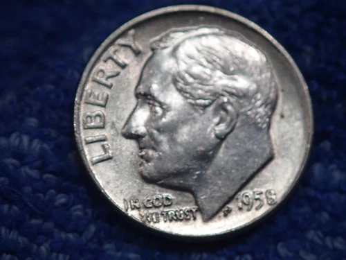 SILVER  ROOSEVELT DIME: SCARCE 1958-D IN ABOUT UNCIRCULATED CONDITION!