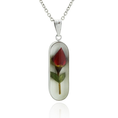 d'icilà Eveil de Rose ペンダント Real Rose Flower Necklace - Stainless Steel - Mini Rose Inset in