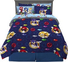 Sonic the Hedgehog "Roll in Rings" Kids Reversible Full Bed Set-AB09CG77JJM2