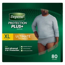 Depend Protection Plus+ Men's Underwear - Ultimate Absorbency, XL, Pack of 80