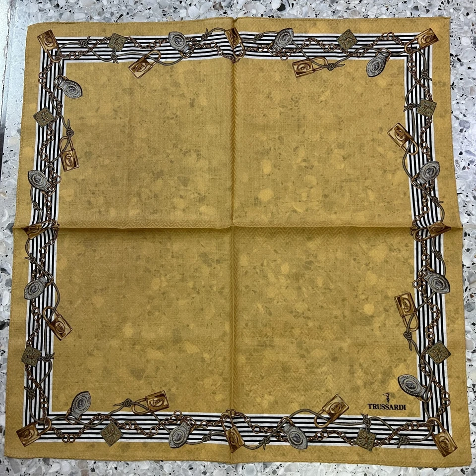 CADENA AMARILLA A RAYAS DORADAS CLÁSICO PAÑUELO ALGODÓN HOMBRE BOLSILLO DE COLECCIÓN ARTE CUADRADO 19" #T1 Foto 3 de 3