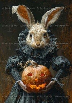 VICTORIAN RABBIT ART PRINT, Gothic Poster, Animal Decor, Halloween